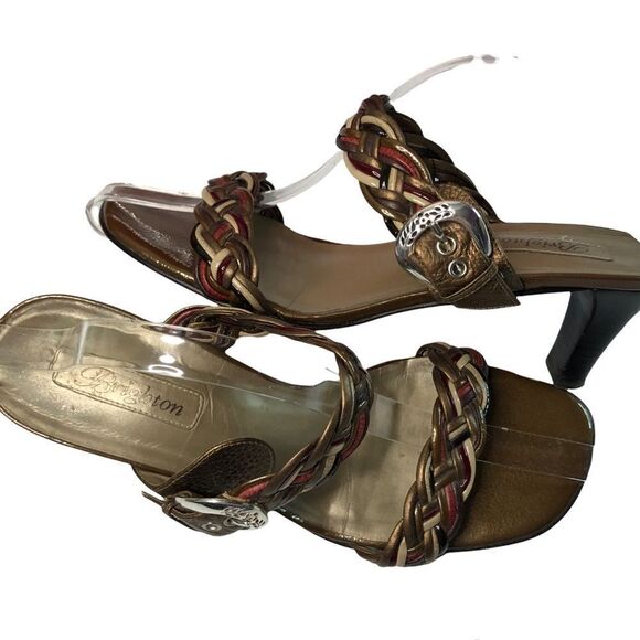 Brighton Figi Sandals Braided Metallic Tones Leather Silver Buckles Size 10 - Picture 1 of 7